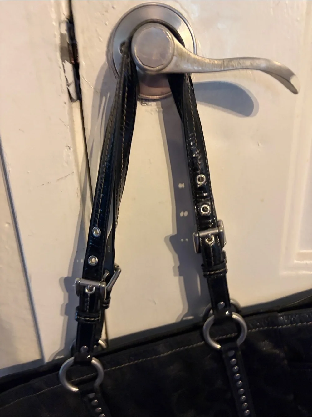 Black Signature Coach Tote Bag with Studded Trim
